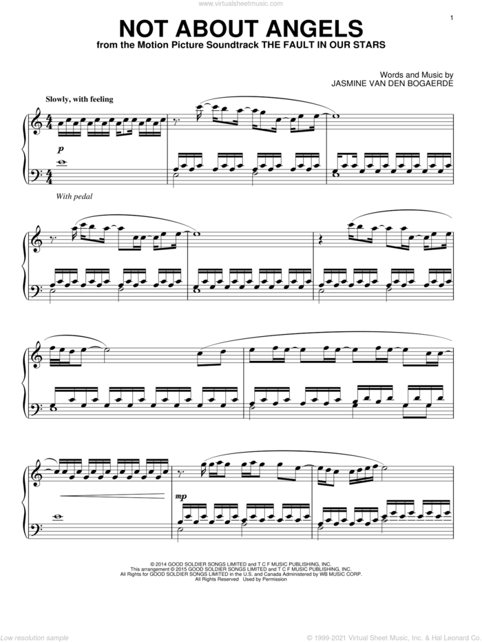 Not About Angels sheet music for piano solo by Birdy and Jasmine Van Den Bogaerde, intermediate skill level