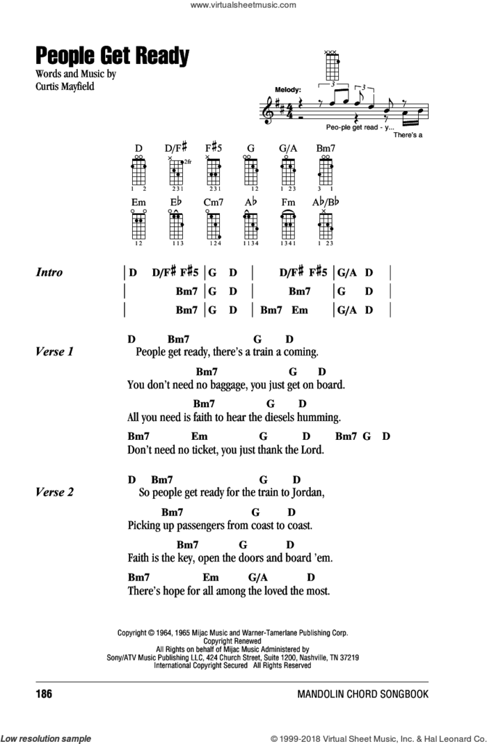 People Get Ready sheet music for mandolin (chords only) by Curtis Mayfield, Bob Marley and Rod Stewart, intermediate skill level