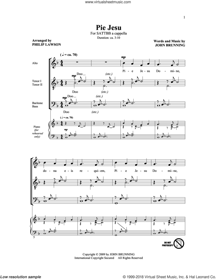Pie Jesu sheet music for choir (SATB: soprano, alto, tenor, bass) by Philip Lawson and John Brunning, intermediate skill level