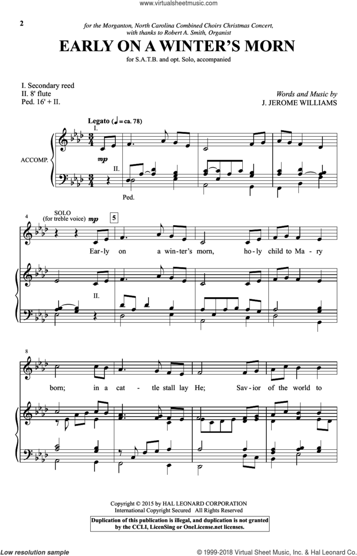 Early On A Winter's Morn sheet music for choir (SATB: soprano, alto, tenor, bass) by J. Jerome Williams, intermediate skill level