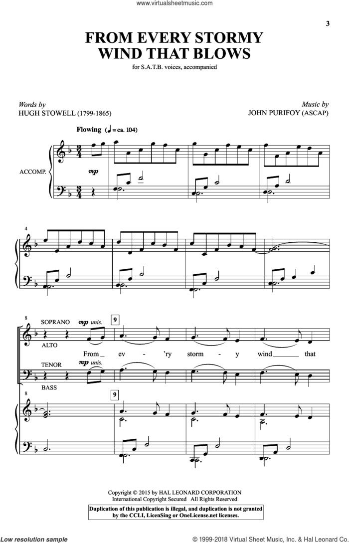 From Every Stormy Wind That Blows sheet music for choir (SATB: soprano, alto, tenor, bass) by John Purifoy and Hugh Stowell, intermediate skill level