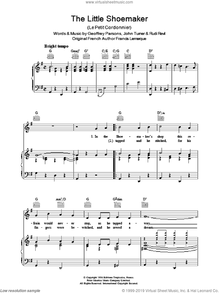 The Little Shoemaker sheet music for voice, piano or guitar by Rudi Revil and Francis Lemarque, intermediate skill level