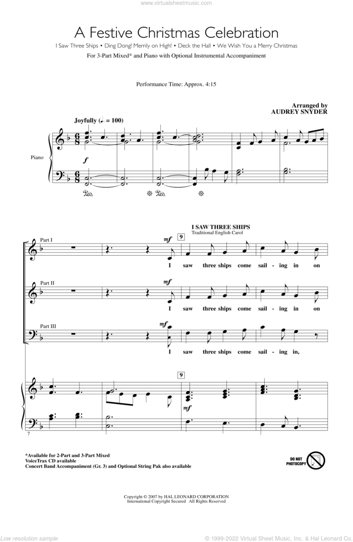 A Festive Christmas Celebration sheet music for choir (3-Part Mixed) by Audrey Snyder, John Moss and Miscellaneous, intermediate skill level