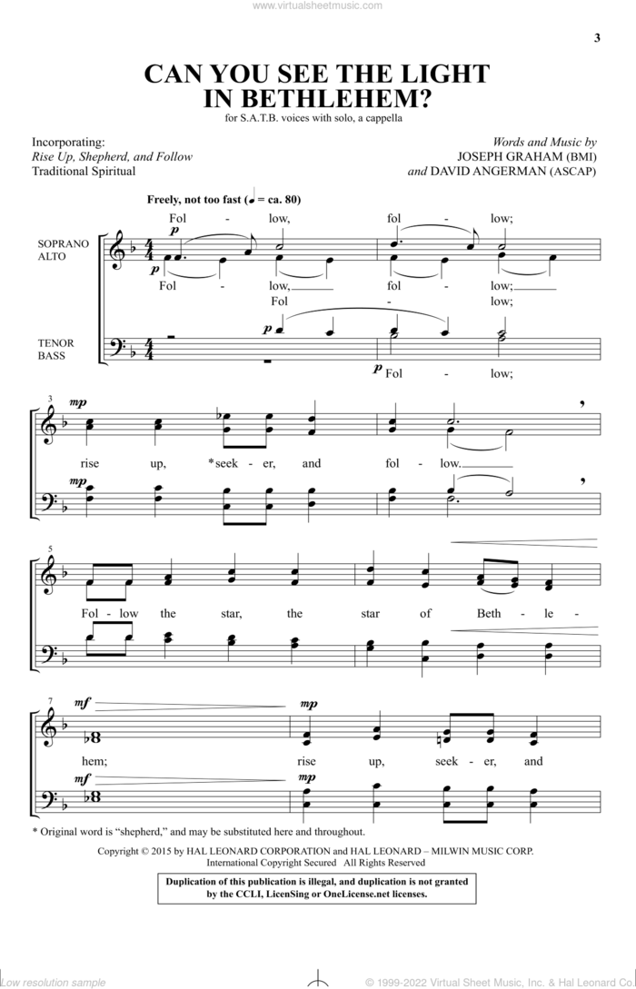 Can You See The Light In Bethlehem? sheet music for choir (SATB: soprano, alto, tenor, bass) by David Angerman and Joseph Graham, intermediate skill level