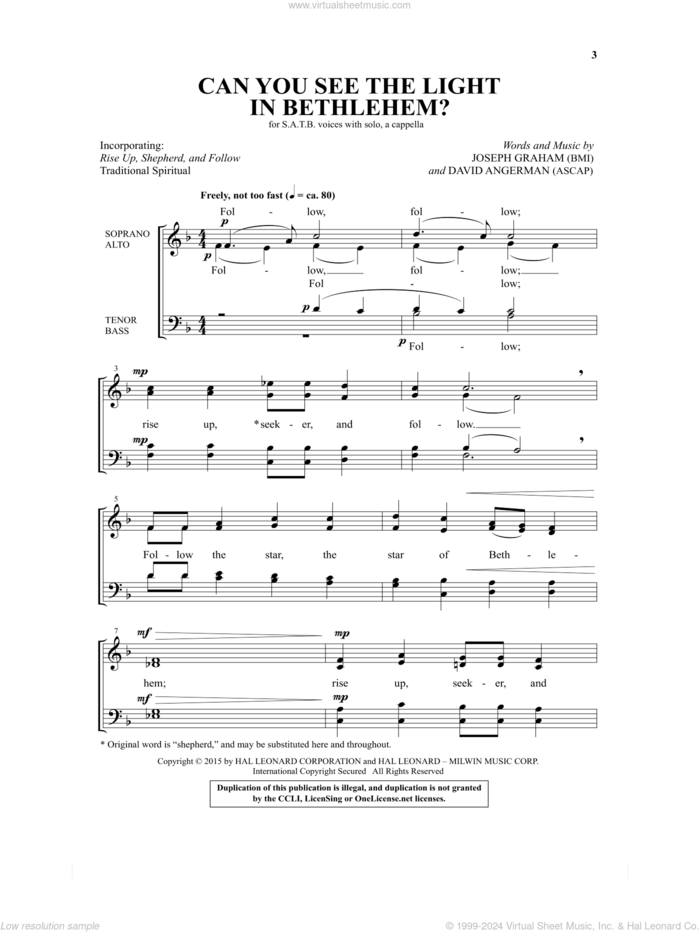 Can You See The Light In Bethlehem? sheet music for choir (SATB: soprano, alto, tenor, bass) by David Angerman and Joseph Graham, intermediate skill level