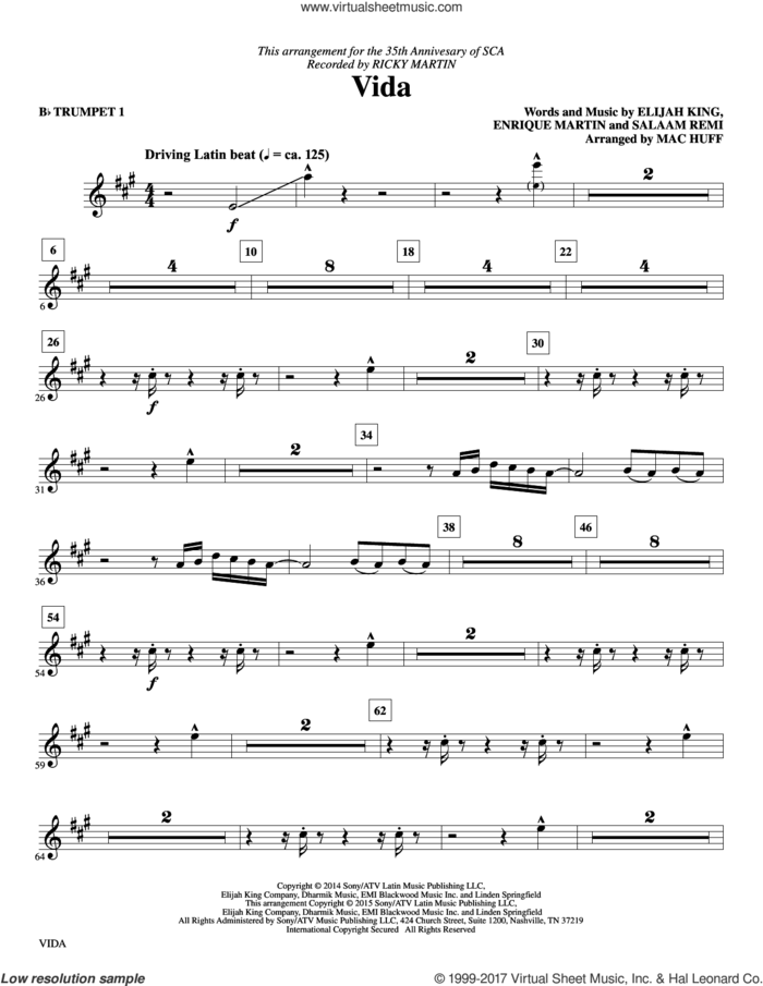 Vida (complete set of parts) sheet music for orchestra/band by Mac Huff, Elijah King, Enrique Martin, Ricky Martin and Salaam Remi, intermediate skill level