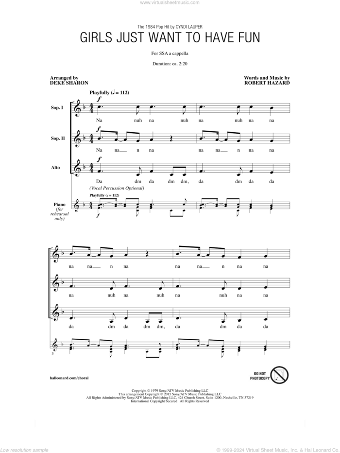 Girls Just Want To Have Fun (arr. Deke Sharon) sheet music for choir (SSA: soprano, alto) by Deke Sharon, Cyndi Lauper, Miley Cyrus and Robert Hazard, intermediate skill level