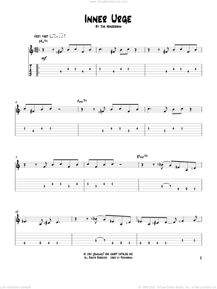 Inner Urge sheet music for guitar solo by Joe Henderson, intermediate skill level