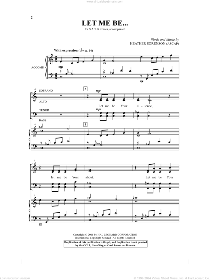 Let Me Be... sheet music for choir (SATB: soprano, alto, tenor, bass) by Heather Sorenson, intermediate skill level