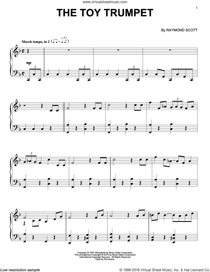 The Toy Trumpet sheet music for piano solo by Raymond Scott, Lew Pollack and Sidney Mitchell, intermediate skill level