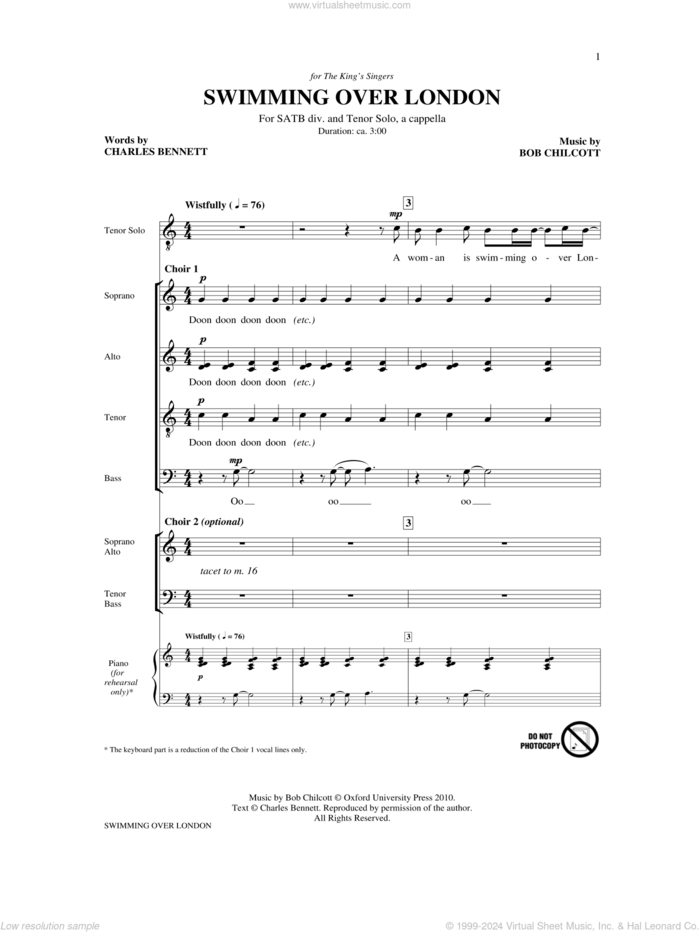 Swimming Over London (from Swimming Over London) sheet music for choir (SATB: soprano, alto, tenor, bass) by The King's Singers, Harold Arlen, Imogen Heap, Ira Gershwin, Jason Mraz, Michael Buble, Mika, Sarah McLachlan, Bob Chilcott and Charles Bennett, intermediate skill level