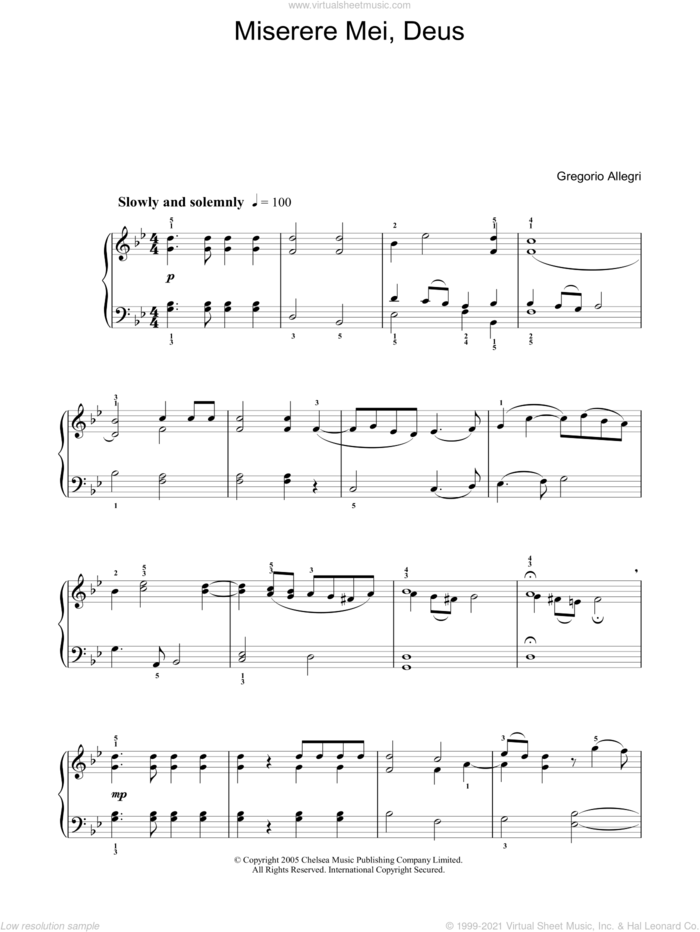 Miserere sheet music for voice, piano or guitar by Gregorio Allegri and Martin Neary, classical score, intermediate skill level