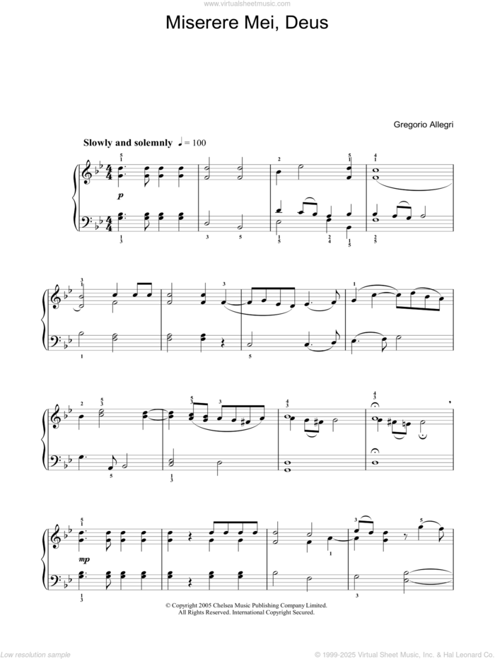 Miserere sheet music for voice, piano or guitar by Gregorio Allegri and Martin Neary, classical score, intermediate skill level