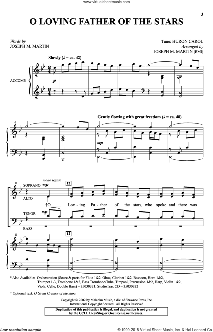 O Loving Father Of The Stars sheet music for choir (SATB: soprano, alto, tenor, bass) by Joseph M. Martin, intermediate skill level