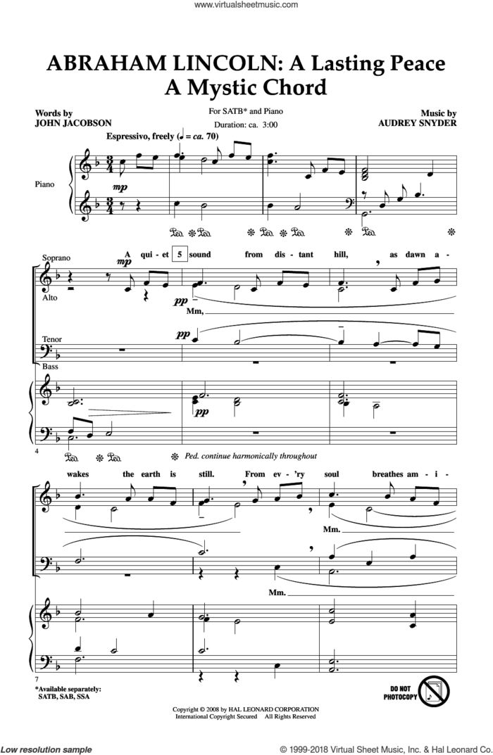 Abraham Lincoln: A Lasting Peace sheet music for choir (SATB: soprano, alto, tenor, bass) by Audrey Snyder and John Jacobson, intermediate skill level