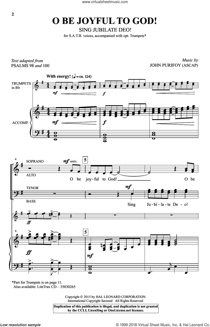 O Be Joyful To God! (Sing Jubilate Deo!) sheet music for choir (SATB: soprano, alto, tenor, bass) by John Purifoy, intermediate skill level