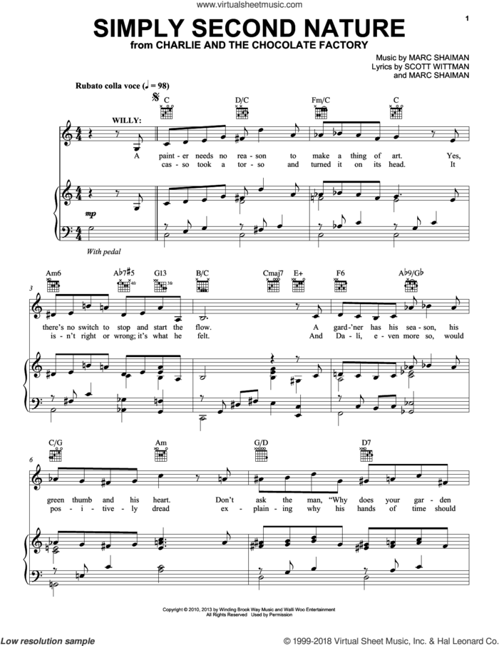 Simply Second Nature sheet music for voice, piano or guitar by Marc Shaiman & Scott Wittman, Marc Shaiman and Scott Wittman, intermediate skill level