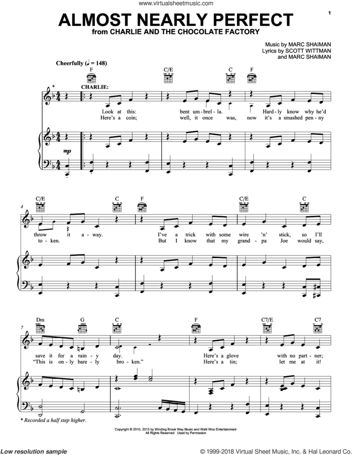 Almost Nearly Perfect sheet music for voice, piano or guitar by Marc Shaiman & Scott Wittman, Marc Shaiman and Scott Wittman, intermediate skill level