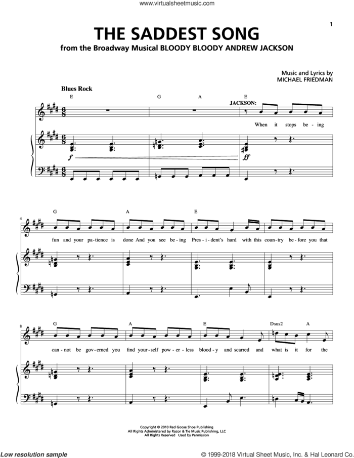 The Saddest Song sheet music for voice and piano by Michael Friedman, intermediate skill level