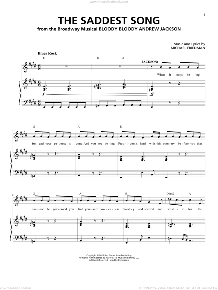 The Saddest Song sheet music for voice and piano by Michael Friedman, intermediate skill level