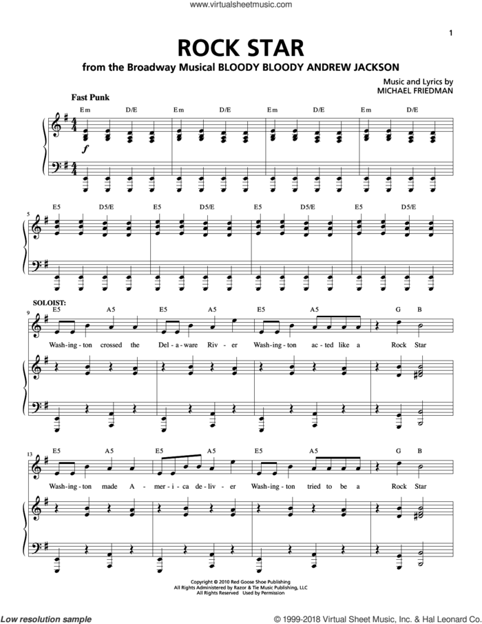 Rock Star sheet music for voice and piano by Michael Friedman, intermediate skill level