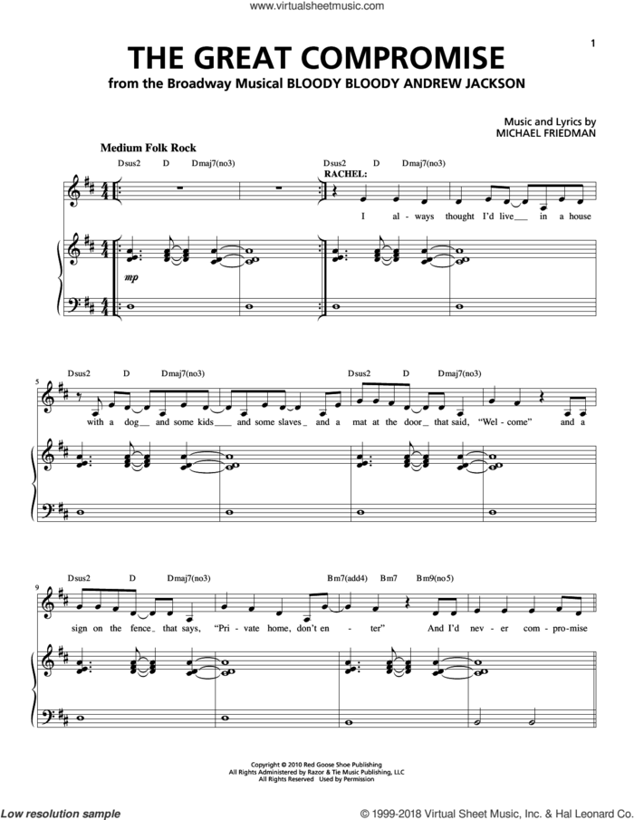 The Great Compromise sheet music for voice and piano by Michael Friedman, intermediate skill level