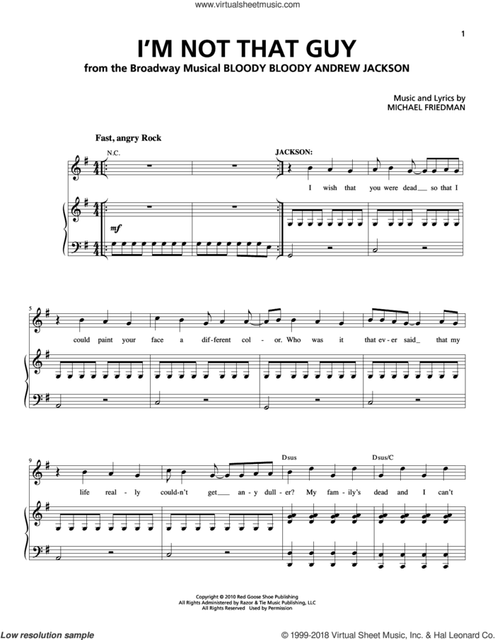 I'm Not That Guy sheet music for voice and piano by Michael Friedman, intermediate skill level