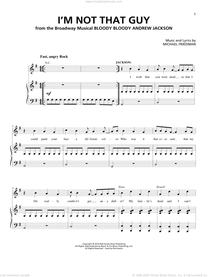 I'm Not That Guy sheet music for voice and piano by Michael Friedman, intermediate skill level