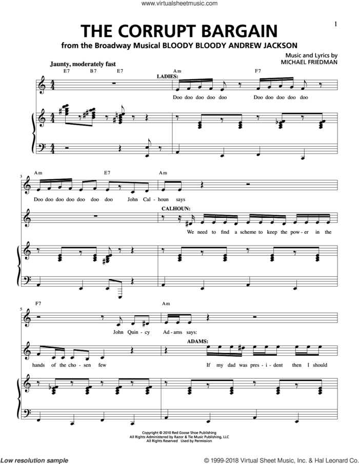 The Corrupt Bargain sheet music for voice and piano by Michael Friedman, intermediate skill level