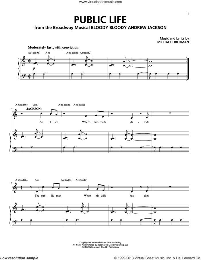 Public Life sheet music for voice and piano by Michael Friedman, intermediate skill level