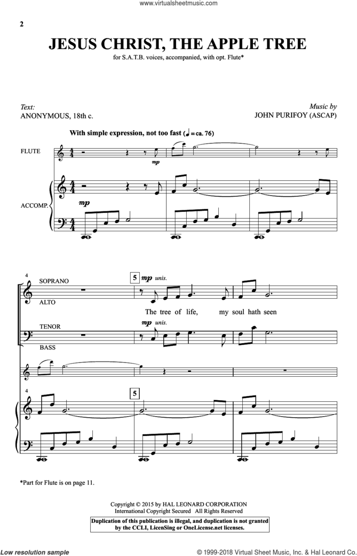 John Purifoy Jesus Christ The Apple Tree Sheet Music For Choir Satb Soprano Alto Tenor Bass 2801