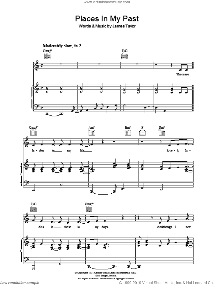 Places In My Past sheet music for voice, piano or guitar by James Taylor, intermediate skill level