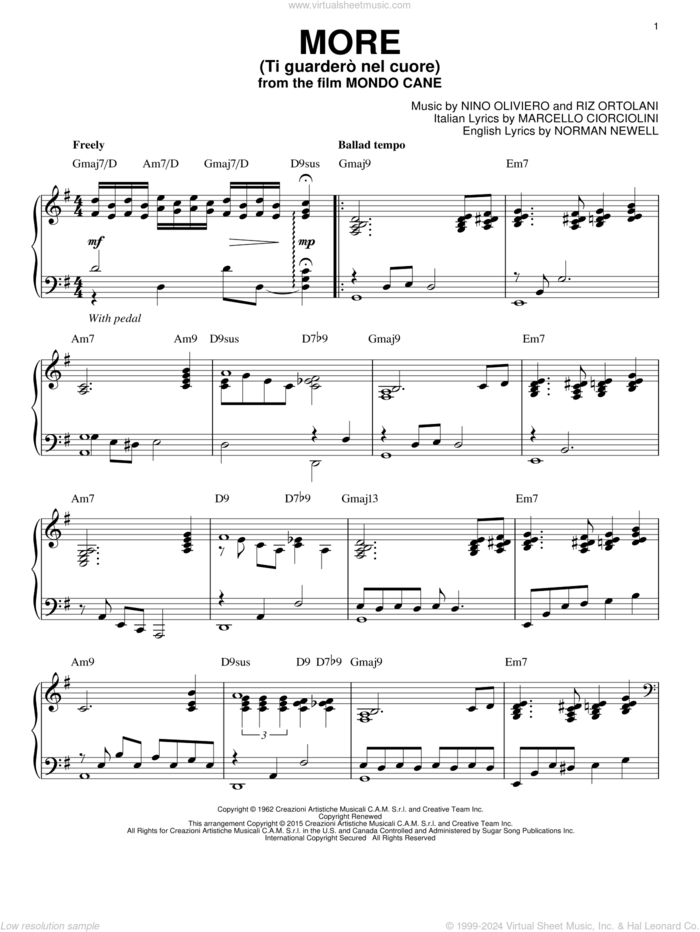 More (Ti Guardero Nel Cuore) [Jazz version] (arr. Brent Edstrom) sheet music for piano solo by Riz Ortolani, Kai Winding, Marcello Ciorciolini, Nino Oliviero and Norman Newell, intermediate skill level