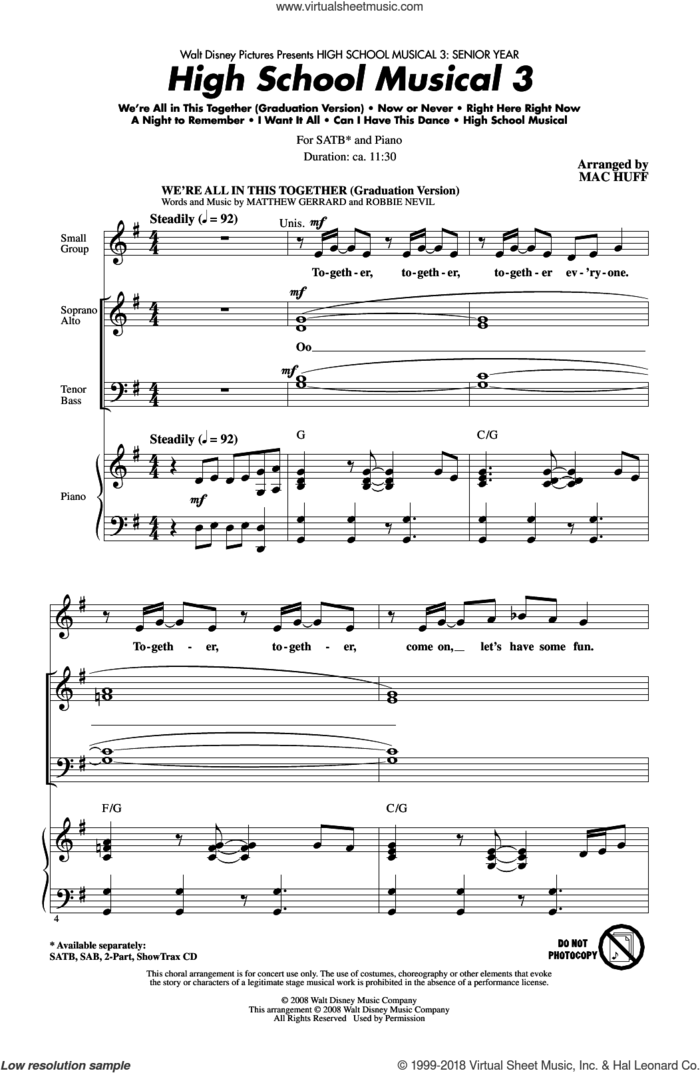 High School Musical 3 (Choral Medley) sheet music for choir (SATB: soprano, alto, tenor, bass) by Mac Huff, Matthew Gerrard and Robbie Nevil, intermediate skill level