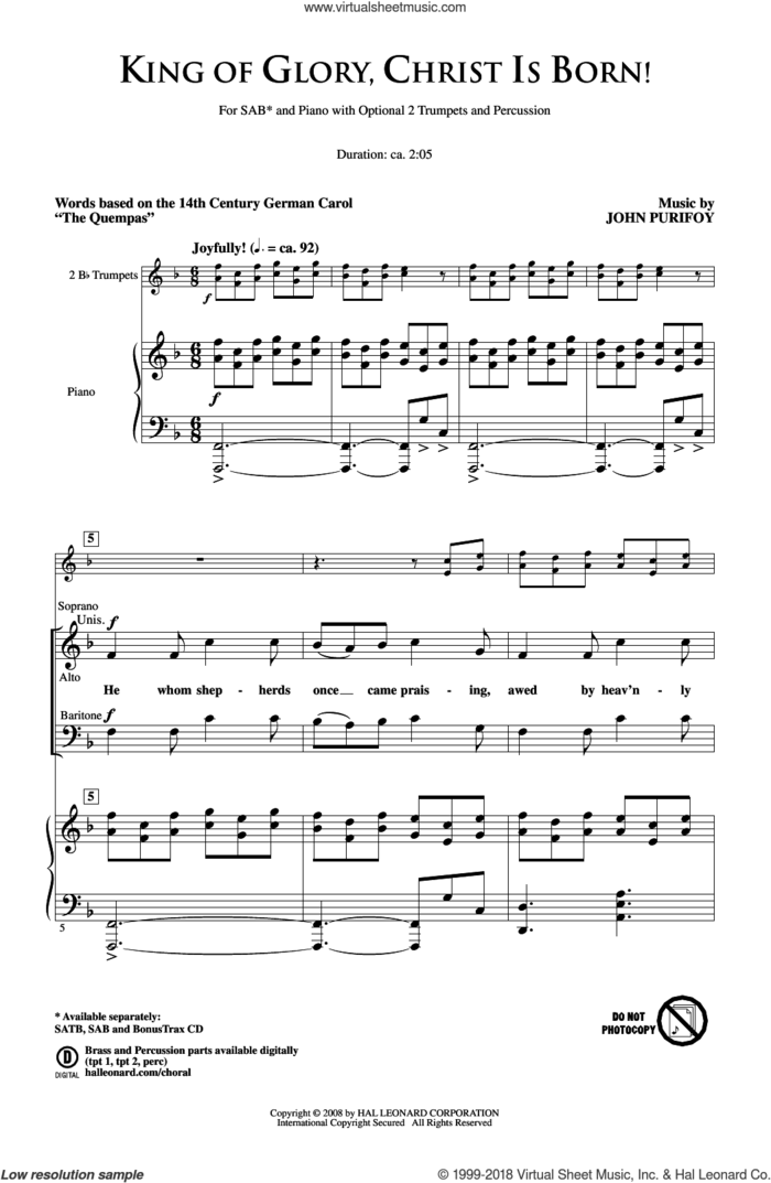 King Of Glory, Christ Is Born! sheet music for choir (SAB: soprano, alto, bass) by John Purifoy and Miscellaneous, intermediate skill level
