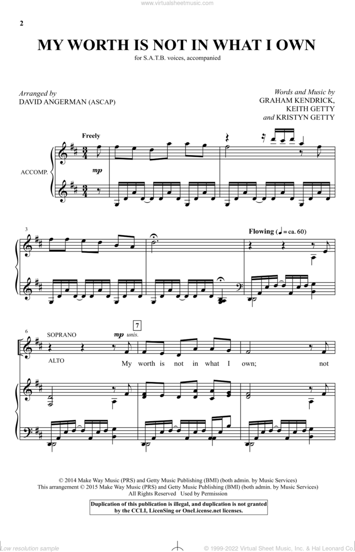 My Worth Is Not In What I Own sheet music for choir (SATB: soprano, alto, tenor, bass) by Ed Cash, Keith and Kristyn Getty, David Angerman, Graham Kendrick, Keith Getty and Kristyn Getty, intermediate skill level