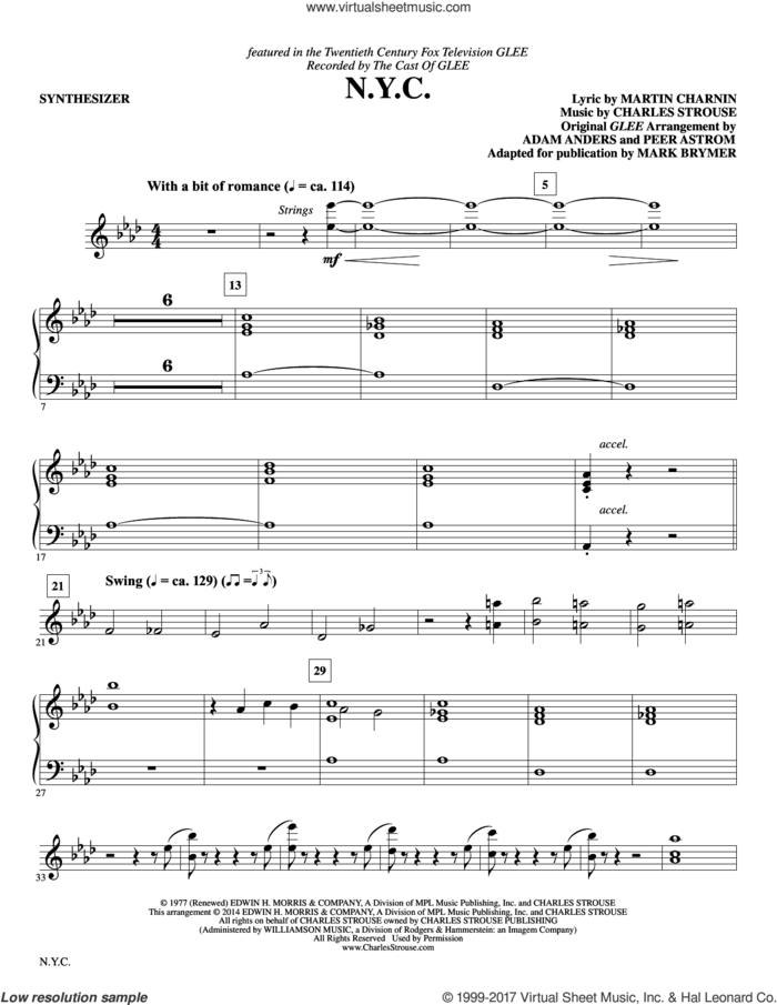 N.Y.C. (complete set of parts) sheet music for orchestra/band by Mark Brymer, Charles Strouse and Martin Charnin, intermediate skill level