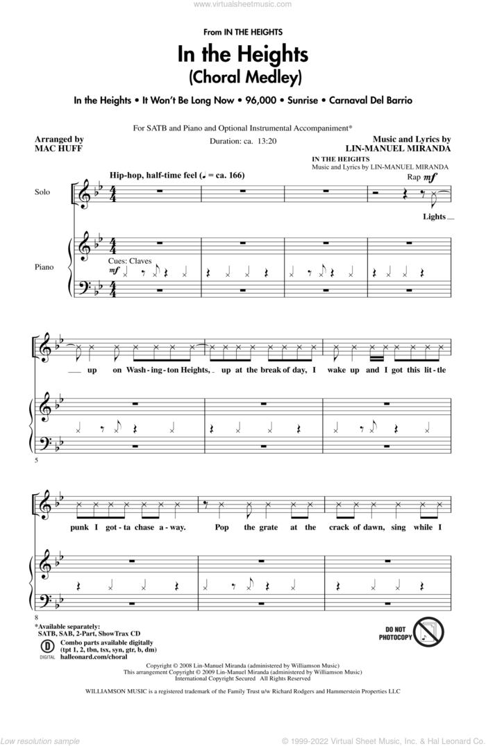 In The Heights (Choral Medley) (arr. Mac Huff) sheet music for choir (SATB: soprano, alto, tenor, bass) by Mac Huff and Lin-Manuel Miranda, intermediate skill level