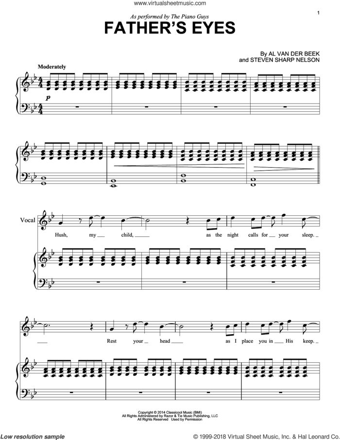Father's Eyes sheet music for piano solo by The Piano Guys, Al van der Beek and Steven Sharp Nelson, intermediate skill level