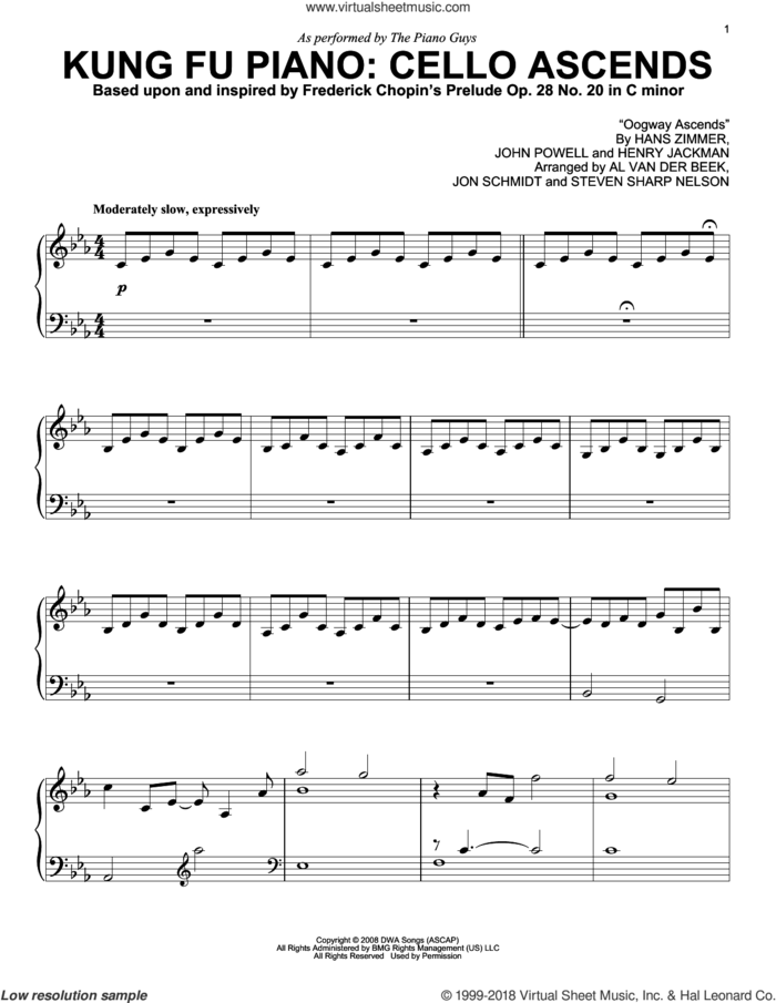 Kung Fu Piano: Cello Ascends sheet music for piano solo by The Piano Guys, Al van der Beek, Frederick Chopin, Hans Zimmer, Henry Jackman, John Powell, Jon Schmidt and Steven Sharp Nelson, intermediate skill level