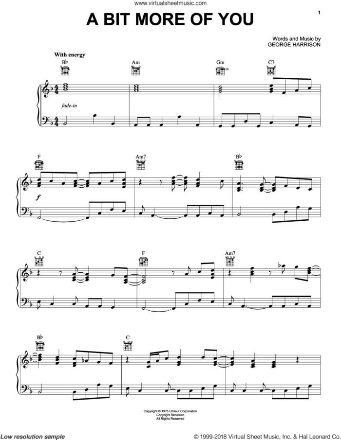 A Bit More Of You sheet music for piano solo by George Harrison, intermediate skill level