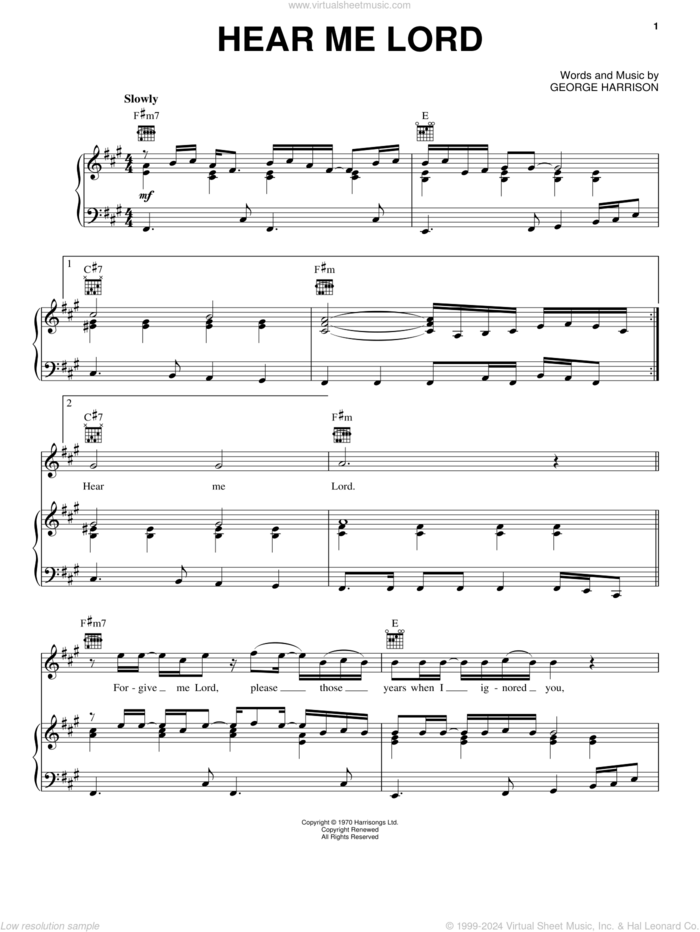 Hear Me Lord sheet music for voice, piano or guitar by George Harrison, intermediate skill level