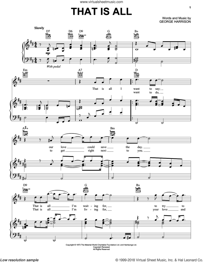 That Is All sheet music for voice, piano or guitar by George Harrison, intermediate skill level