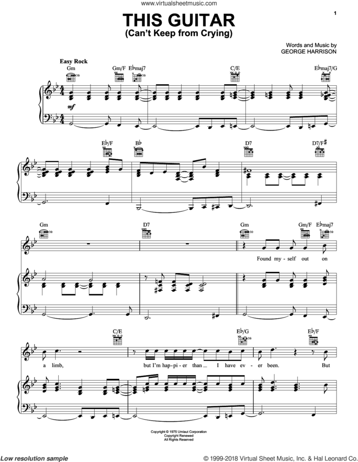This Guitar (Can't Keep From Crying) sheet music for voice, piano or guitar by George Harrison, intermediate skill level