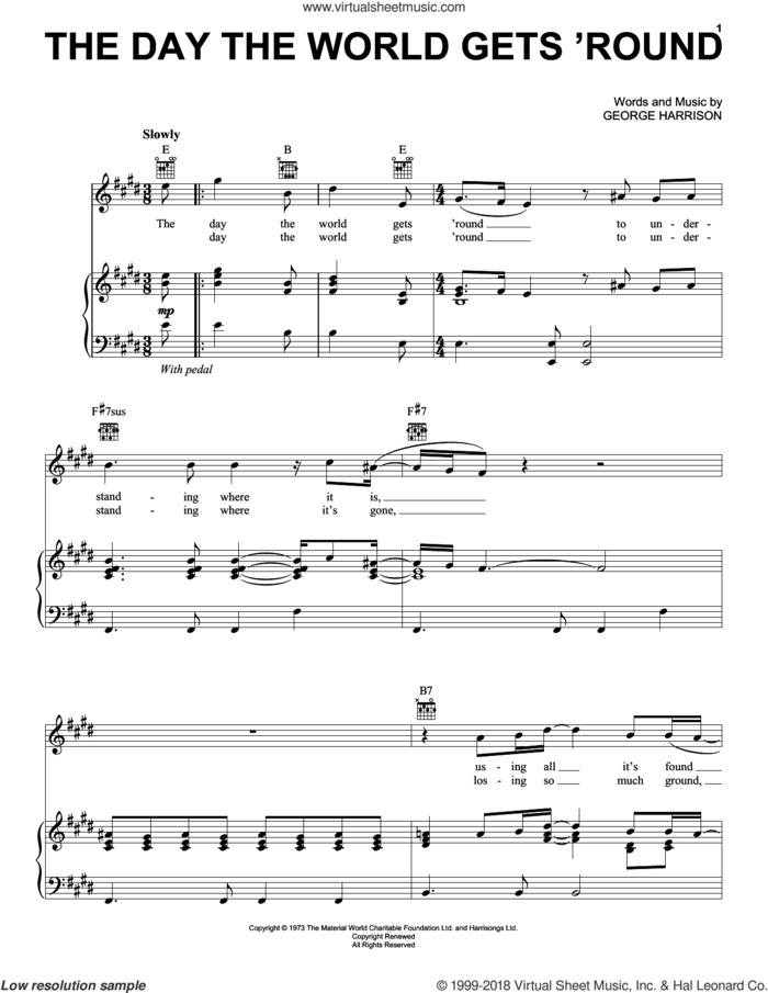 The Day The World Gets 'Round sheet music for voice, piano or guitar by George Harrison, intermediate skill level