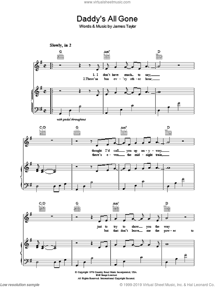 Daddy's All Gone sheet music for voice, piano or guitar by James Taylor, intermediate skill level