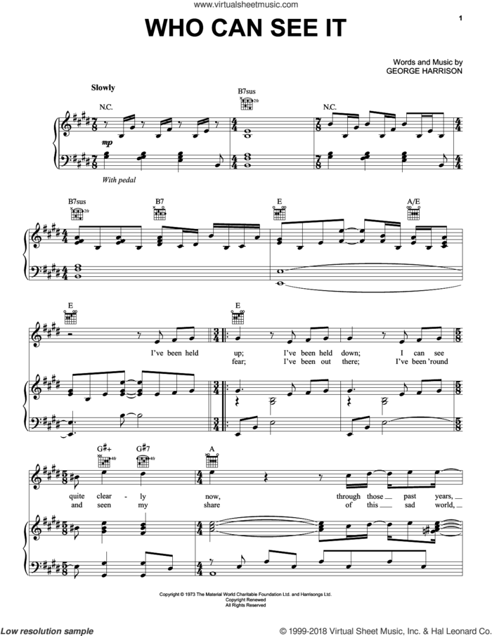 Who Can See It sheet music for voice, piano or guitar by George Harrison, intermediate skill level