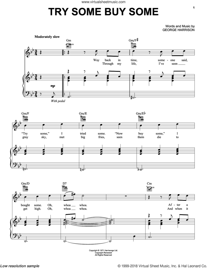 Try Some Buy Some sheet music for voice, piano or guitar by George Harrison, intermediate skill level