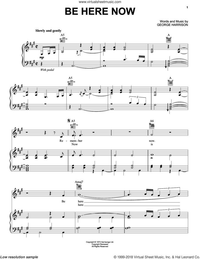 Be Here Now sheet music for voice, piano or guitar by George Harrison, intermediate skill level