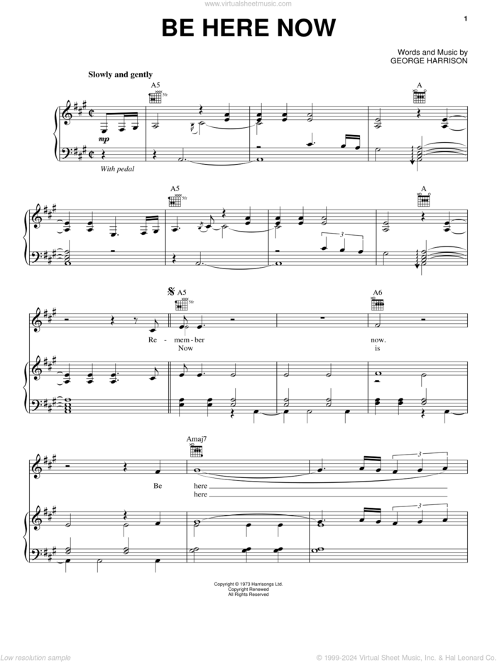 Be Here Now sheet music for voice, piano or guitar by George Harrison, intermediate skill level